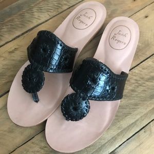 Jack Rogers black crocodile leather sandals